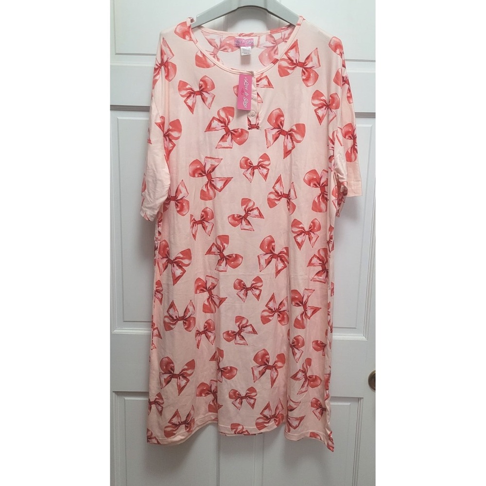 Love To Sleep Women's Pink Bows Short Sleeve Nightgown Pajamas - One Size